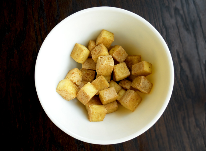 Baked Tofu - about to be sprinkled with Nutritional yeast
