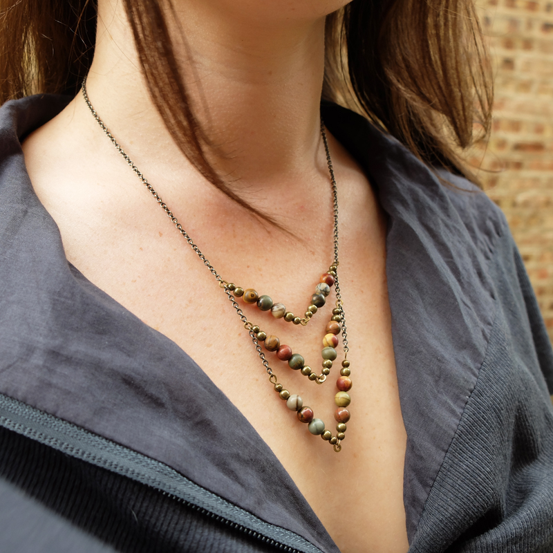 Meanwhile B Jewelry - Cortez 7 Necklace with Red Creek Jasper Chevron Pendant