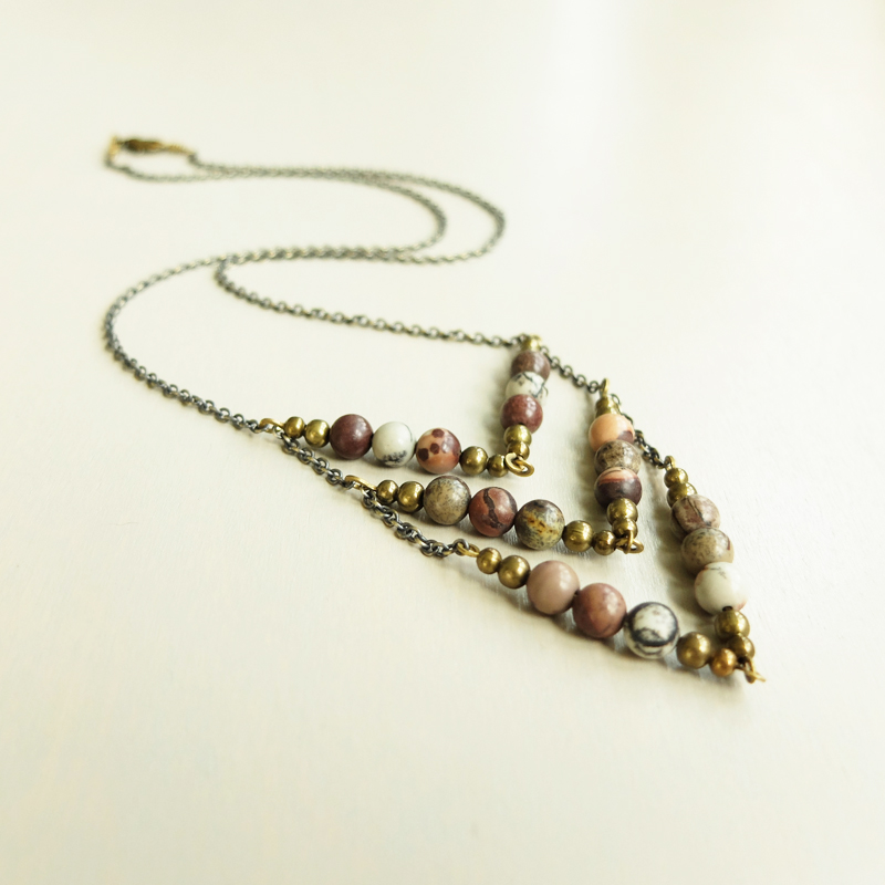 Meanwhile B Jewelry - Cortez Chevron Necklace made with Crazy Horse Jasper and Brass