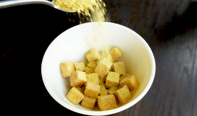 Baked Tofu sprinkled with nutritional yeast